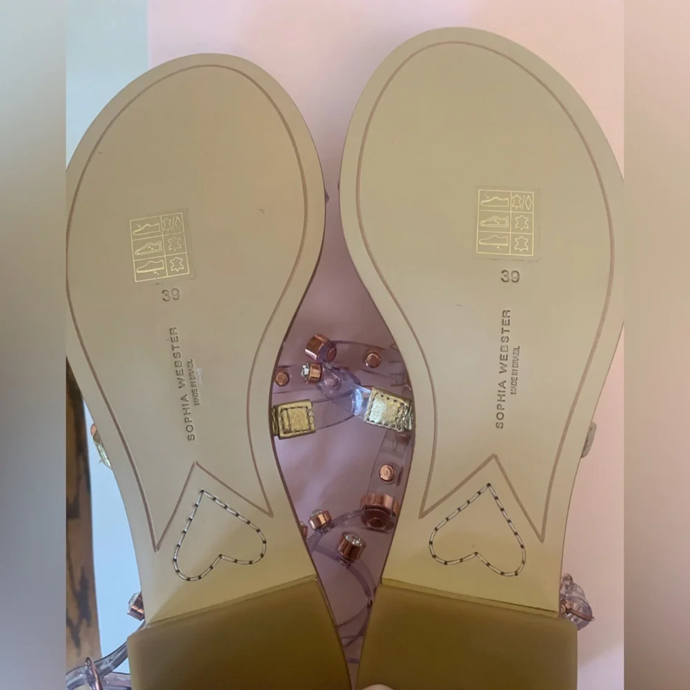 Sophia Webster Dina Flat Sandal Gold Silver rhinestone jelly Sz 39 NEW w/ box - Picture 15 of 16